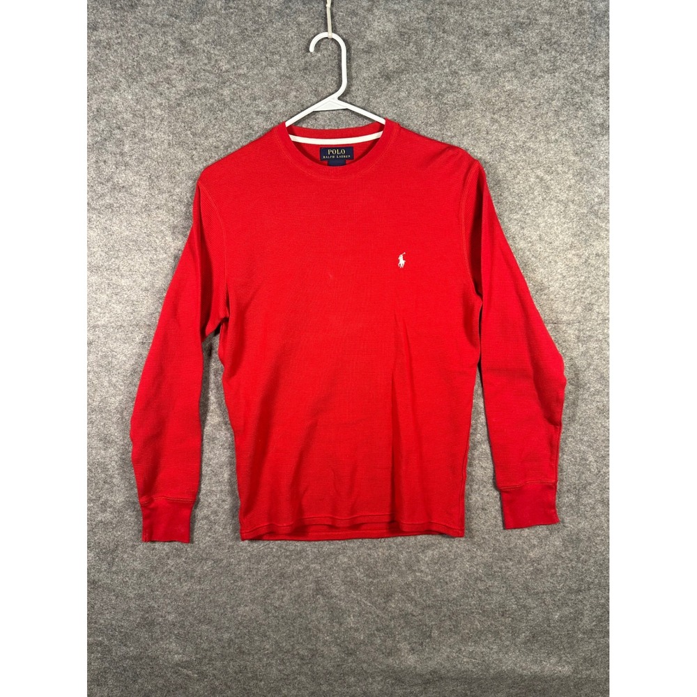 Polo Ralph Lauren Red Waffle‎ Knit Long Sleeve Shirt Mens Small Cotton